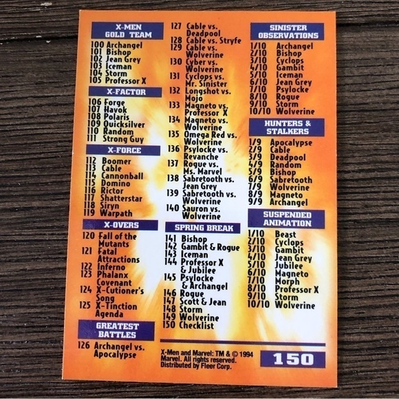 X-Men ’95 Fleer Ultra trading card: Greatest Battles: Checklist #150 - Picture 1 of 2